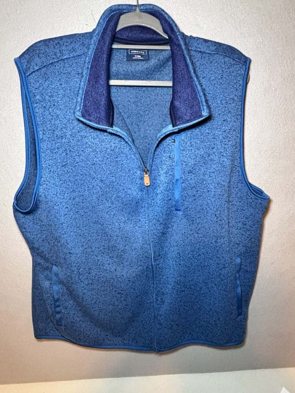 Crown & Ivy Fleece Vest X-Large Blue Full Zip Pockets